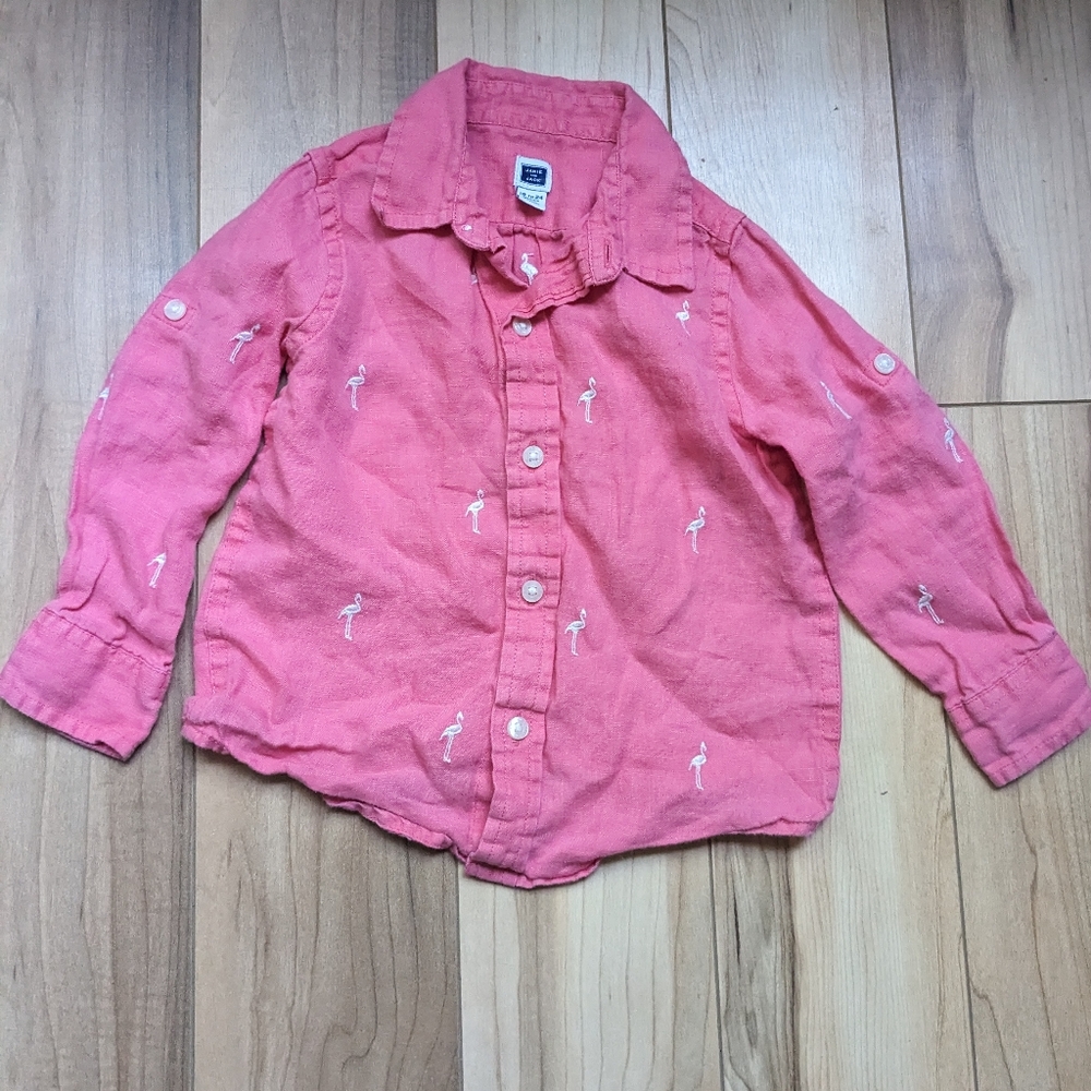 Janie and Jack Embroidered Flamingo Button Up Shirt 18-24 Months